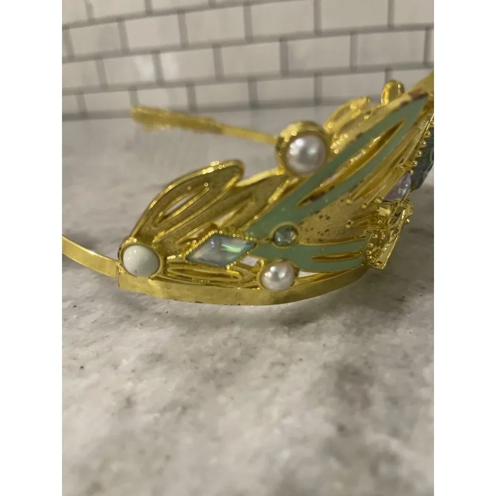 Disney‎ Store Princess Tiara Gold Lotus Flower Crown Green Jewels Kids Roleplay